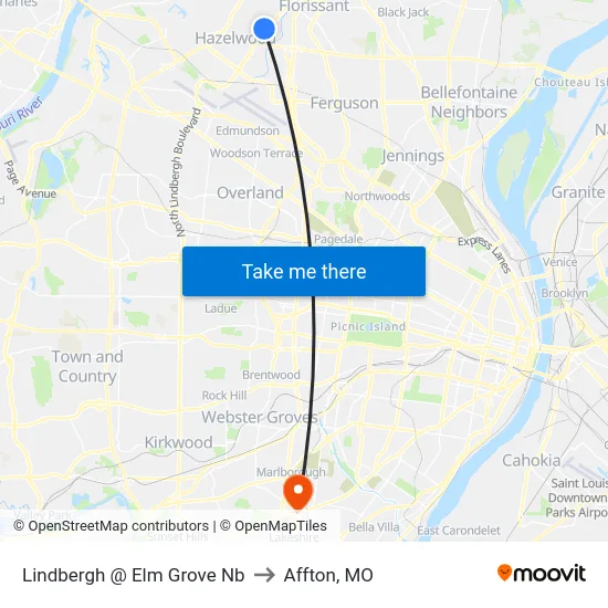 Lindbergh @ Elm Grove Nb to Affton, MO map