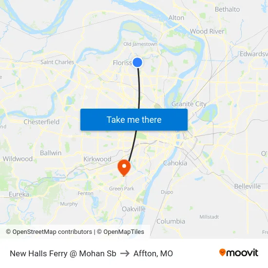 New Halls Ferry @ Mohan Sb to Affton, MO map