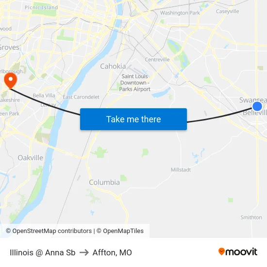 Illinois @ Anna Sb to Affton, MO map