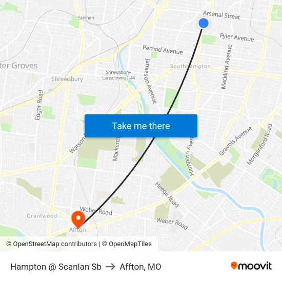 Hampton @ Scanlan Sb to Affton, MO map