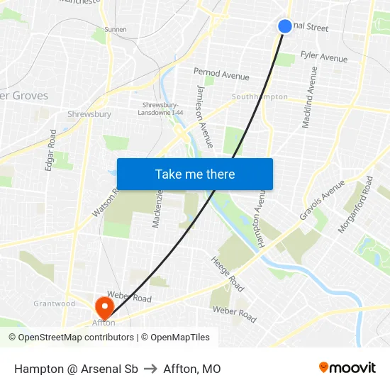 Hampton @ Arsenal Sb to Affton, MO map