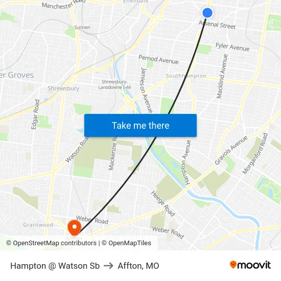 Hampton @ Watson Sb to Affton, MO map