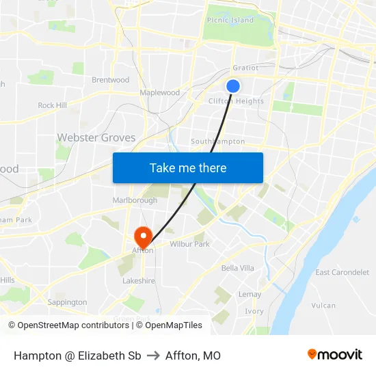 Hampton @ Elizabeth Sb to Affton, MO map