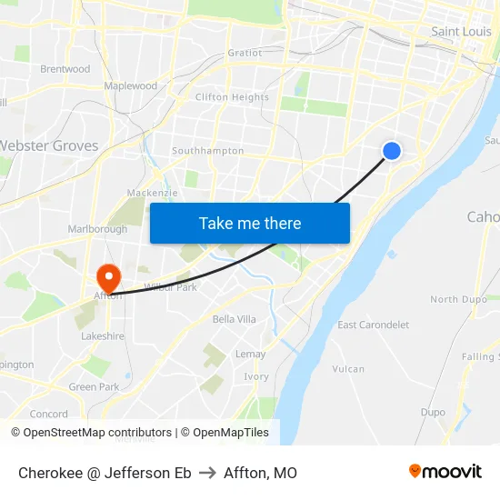 Cherokee @ Jefferson Eb to Affton, MO map
