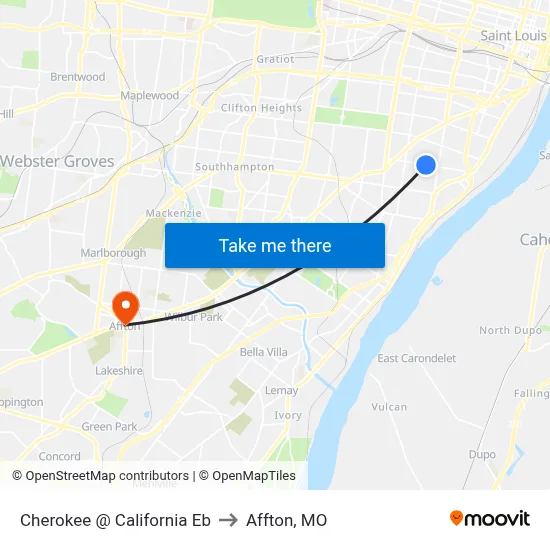 Cherokee @ California Eb to Affton, MO map
