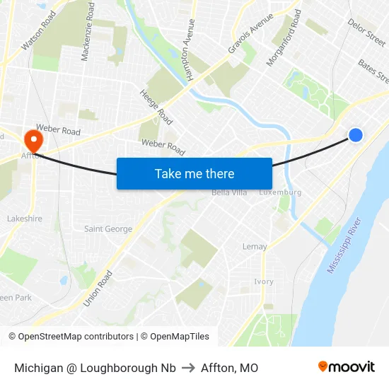 Michigan @ Loughborough Nb to Affton, MO map