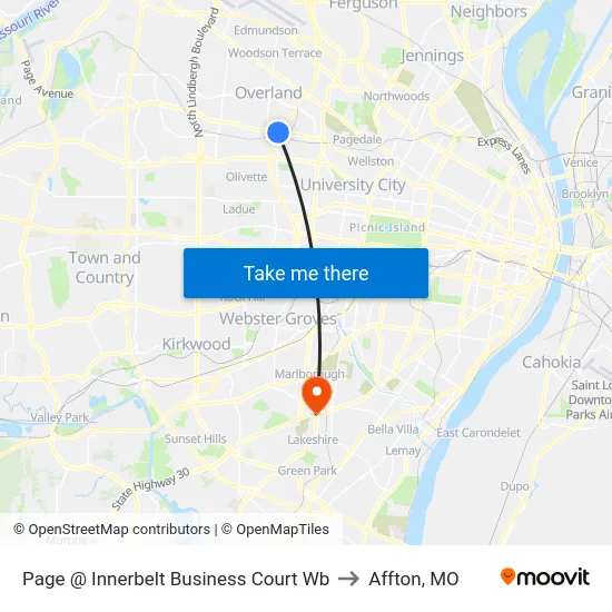 Page @ Innerbelt Business Court Wb to Affton, MO map