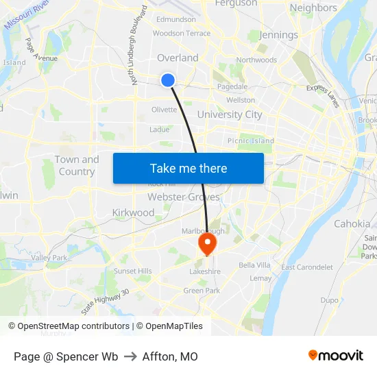 Page @ Spencer Wb to Affton, MO map