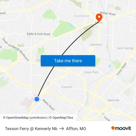 Tesson Ferry @ Kennerly Nb to Affton, MO map