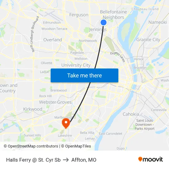 Halls Ferry @ St. Cyr Sb to Affton, MO map