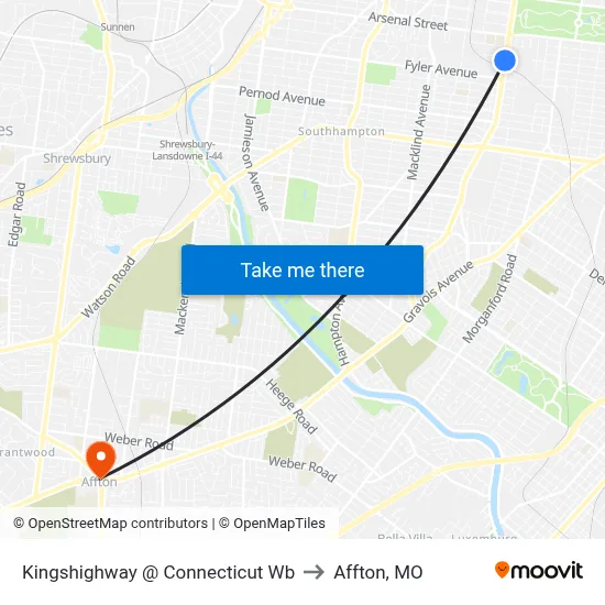 Kingshighway @ Connecticut Wb to Affton, MO map