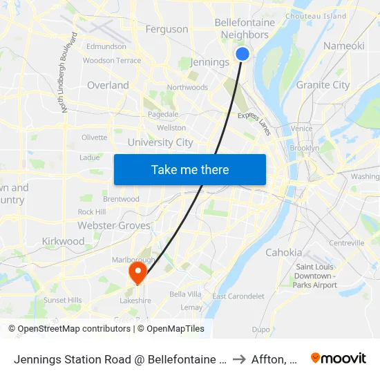 Jennings Station Road @ Bellefontaine Wb to Affton, MO map