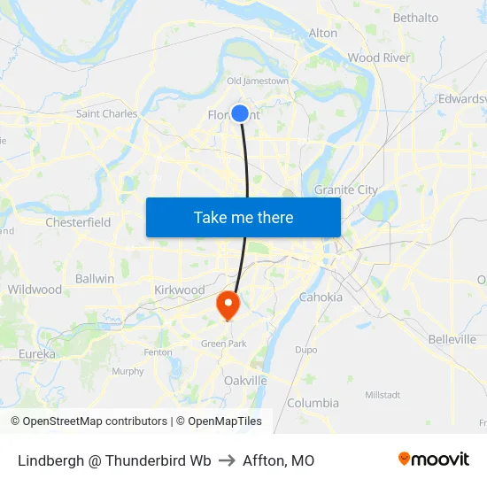 Lindbergh @ Thunderbird Wb to Affton, MO map
