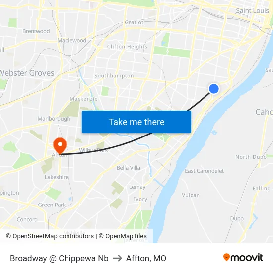 Broadway @ Chippewa Nb to Affton, MO map