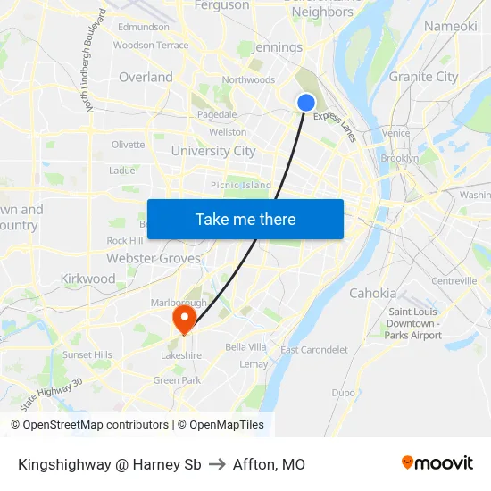 Kingshighway @ Harney Sb to Affton, MO map