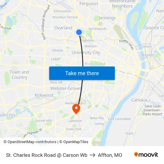 St. Charles Rock Road @ Carson Wb to Affton, MO map