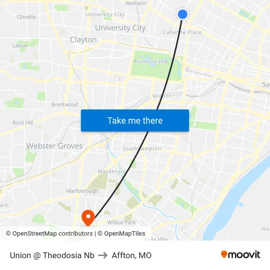 Union @ Theodosia Nb to Affton, MO map
