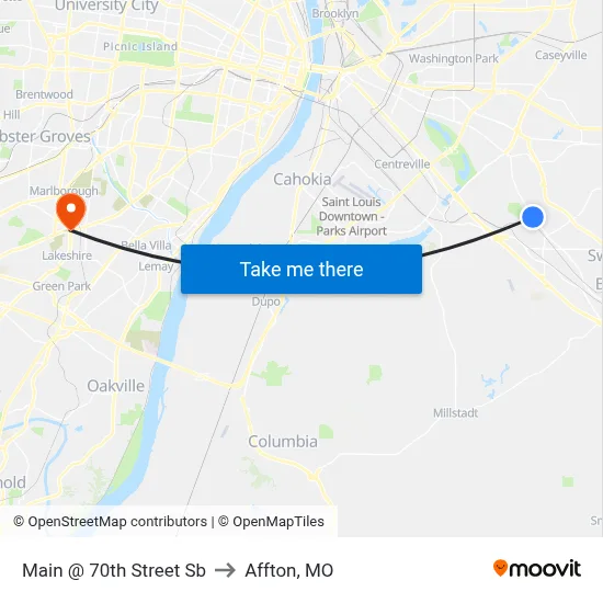 Main @ 70th Street Sb to Affton, MO map