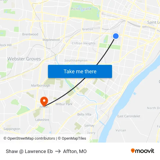 Shaw @ Lawrence Eb to Affton, MO map