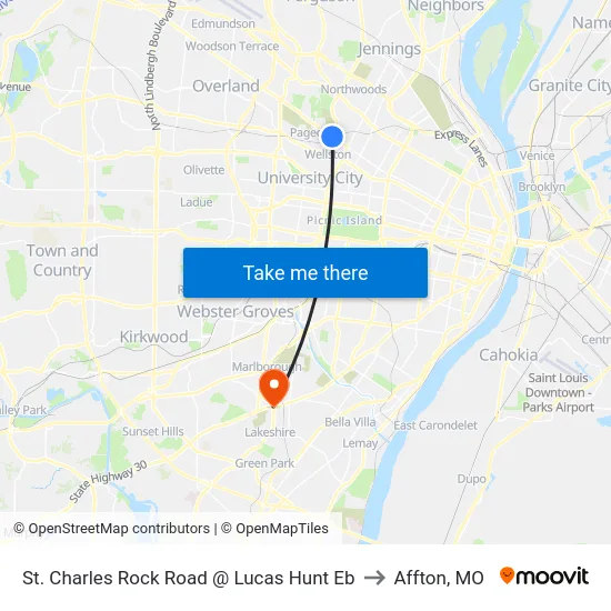 St. Charles Rock Road @ Lucas Hunt Eb to Affton, MO map