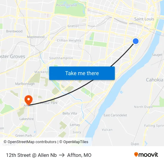 12th Street @ Allen Nb to Affton, MO map
