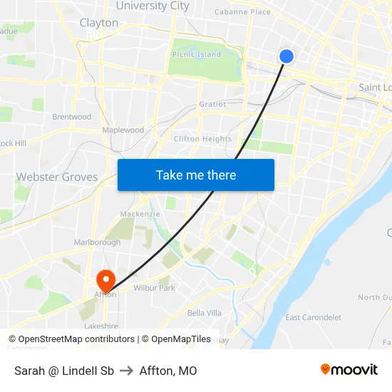 Sarah @ Lindell Sb to Affton, MO map