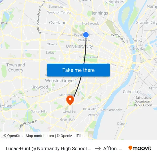Lucas-Hunt @ Normandy High School Nb to Affton, MO map