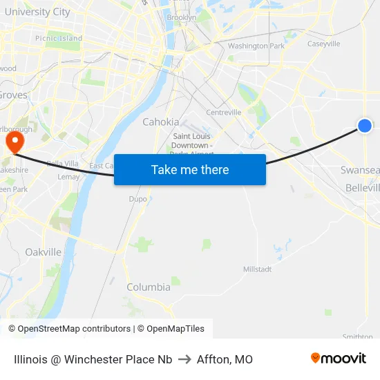 Illinois @ Winchester Place Nb to Affton, MO map