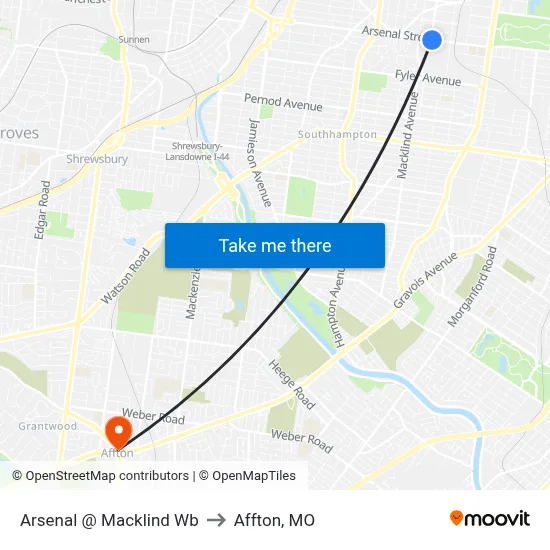Arsenal @ Macklind Wb to Affton, MO map