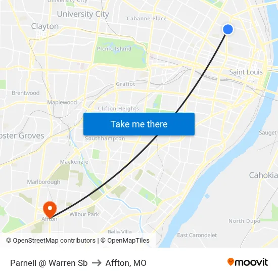 Parnell @ Warren Sb to Affton, MO map