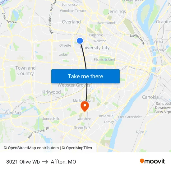8021 Olive Wb to Affton, MO map