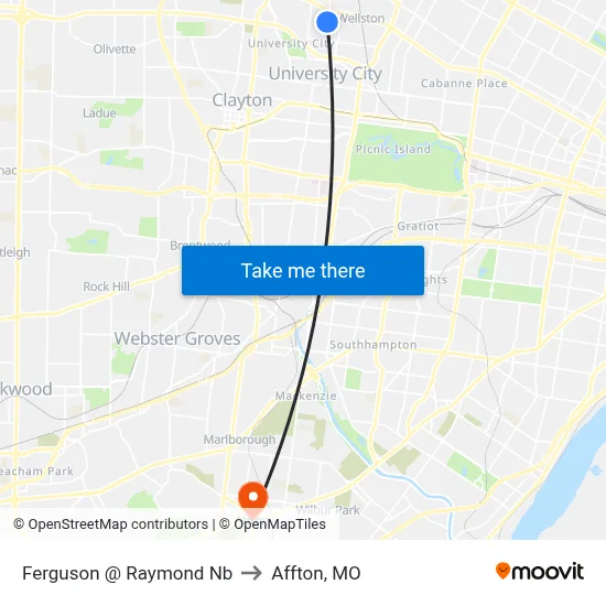 Ferguson @ Raymond Nb to Affton, MO map
