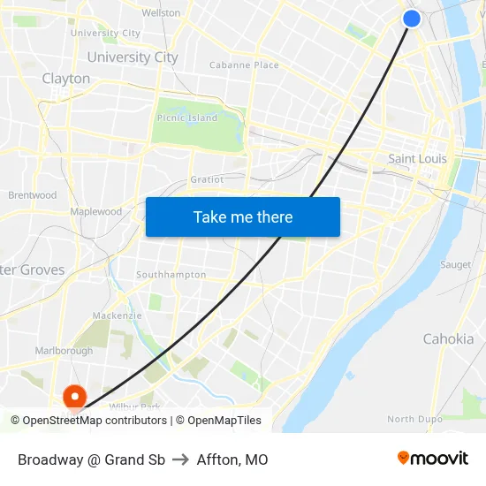 Broadway @ Grand Sb to Affton, MO map