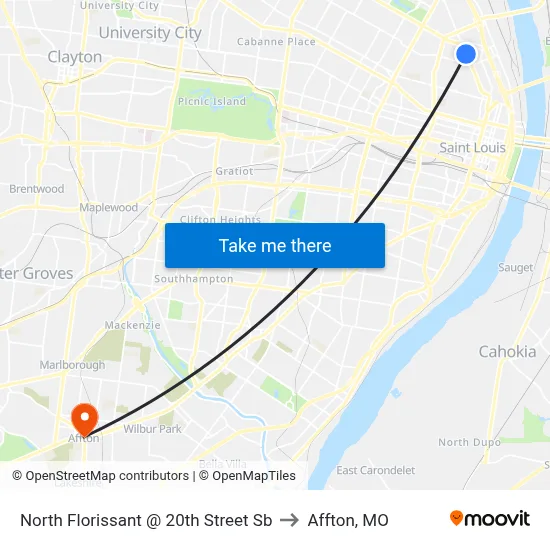 North Florissant @ 20th Street Sb to Affton, MO map