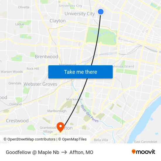 Goodfellow @ Maple Nb to Affton, MO map