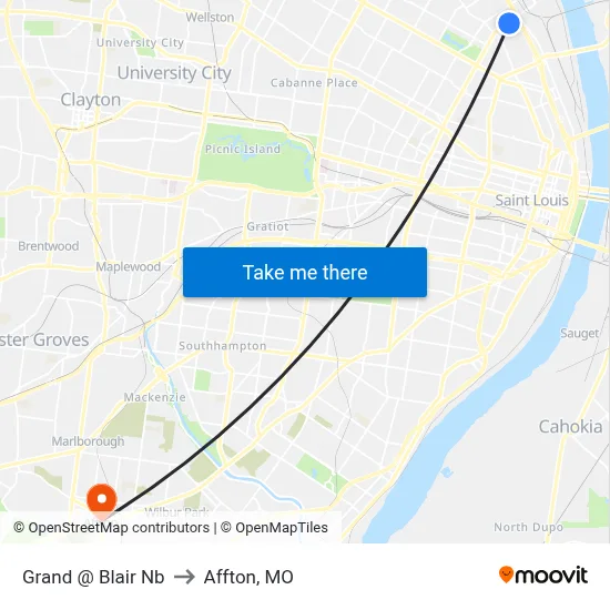 Grand @ Blair Nb to Affton, MO map