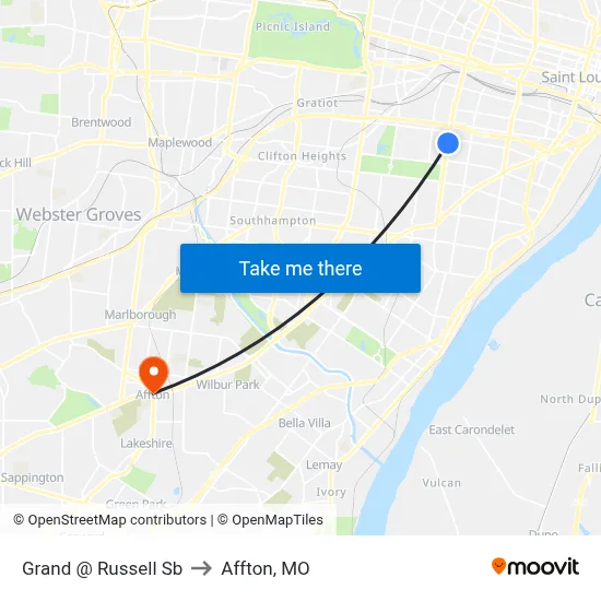 Grand @ Russell Sb to Affton, MO map