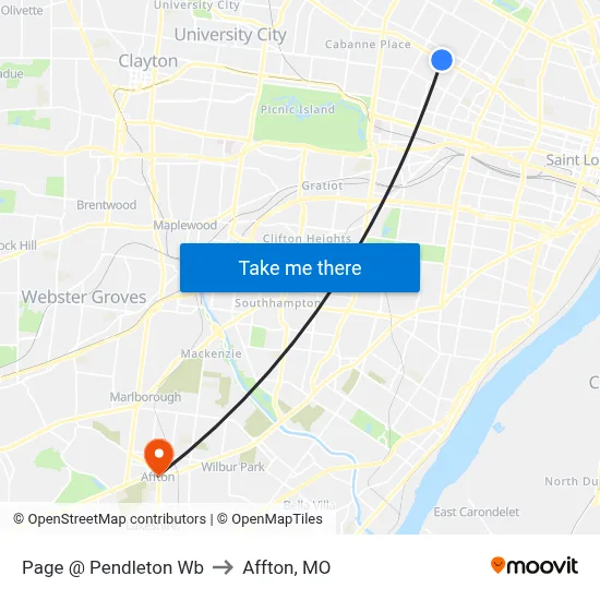 Page @ Pendleton Wb to Affton, MO map
