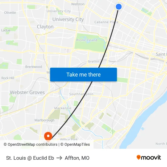 St. Louis @ Euclid Eb to Affton, MO map