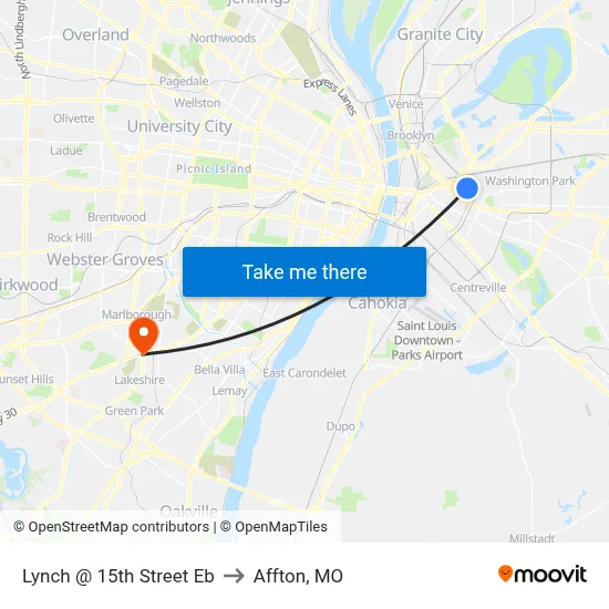 Lynch @ 15th Street Eb to Affton, MO map
