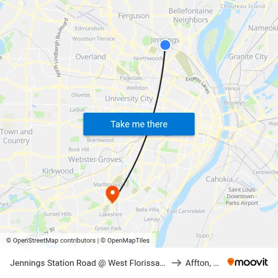 Jennings Station Road @ West Florissant Nb to Affton, MO map