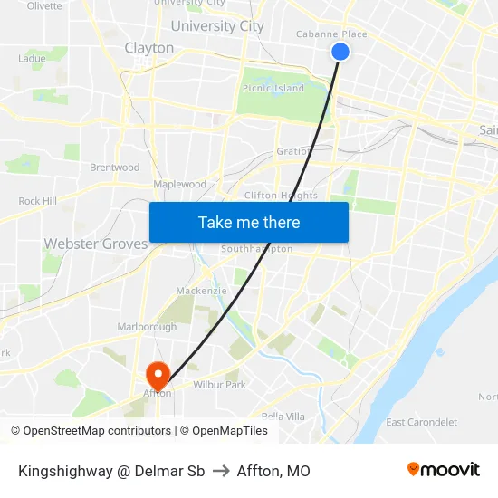 Kingshighway @ Delmar Sb to Affton, MO map