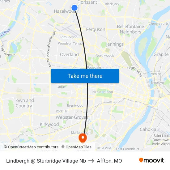 Lindbergh @ Sturbridge Village Nb to Affton, MO map