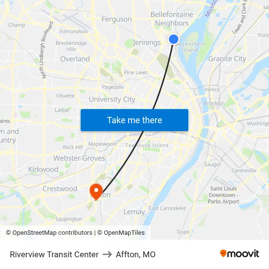 Riverview Transit Center to Affton, MO map