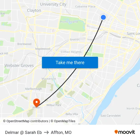 Delmar @ Sarah Eb to Affton, MO map