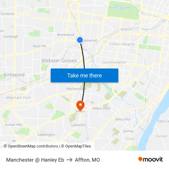 Manchester @ Hanley Eb to Affton, MO map