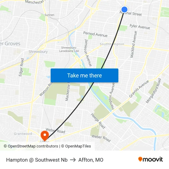 Hampton @ Southwest Nb to Affton, MO map
