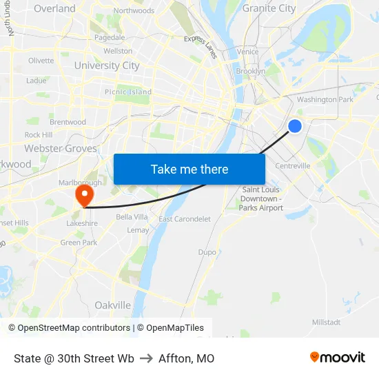 State @ 30th Street Wb to Affton, MO map