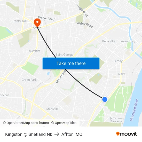 Kingston @ Shetland Nb to Affton, MO map