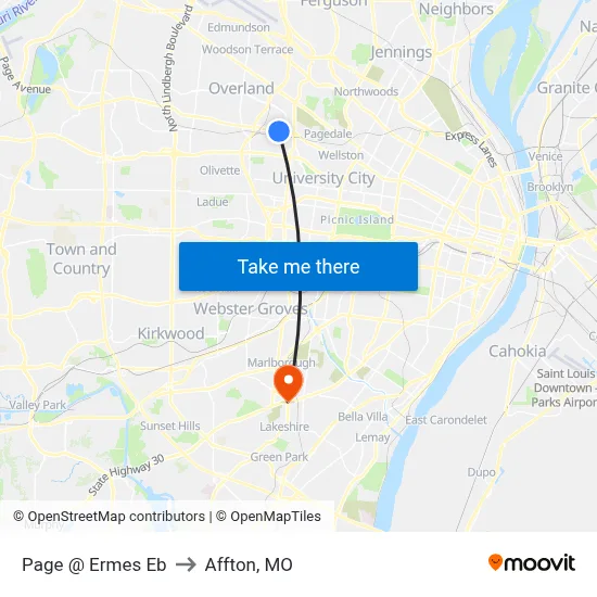 Page @ Ermes Eb to Affton, MO map